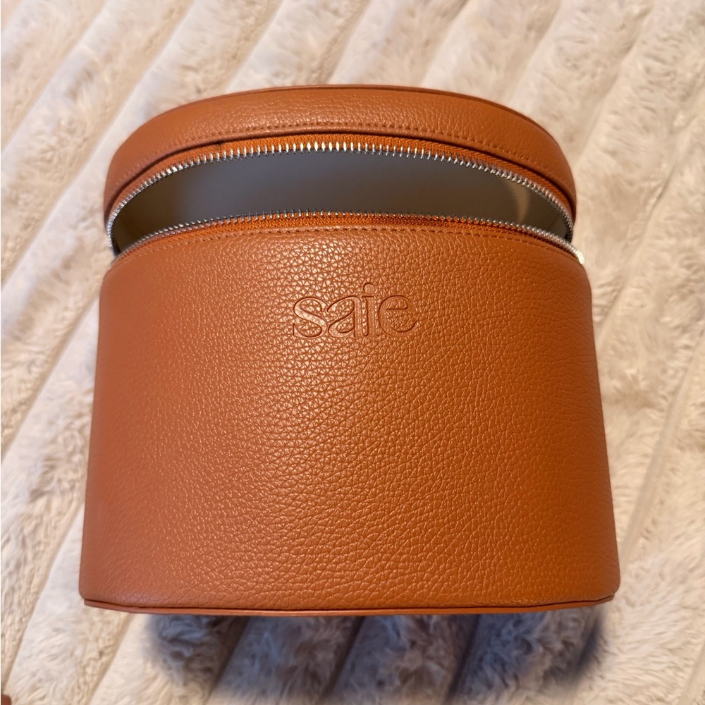 Saie Leatherette Travel Cosmetic Case in Tan - Picture 2 of 7